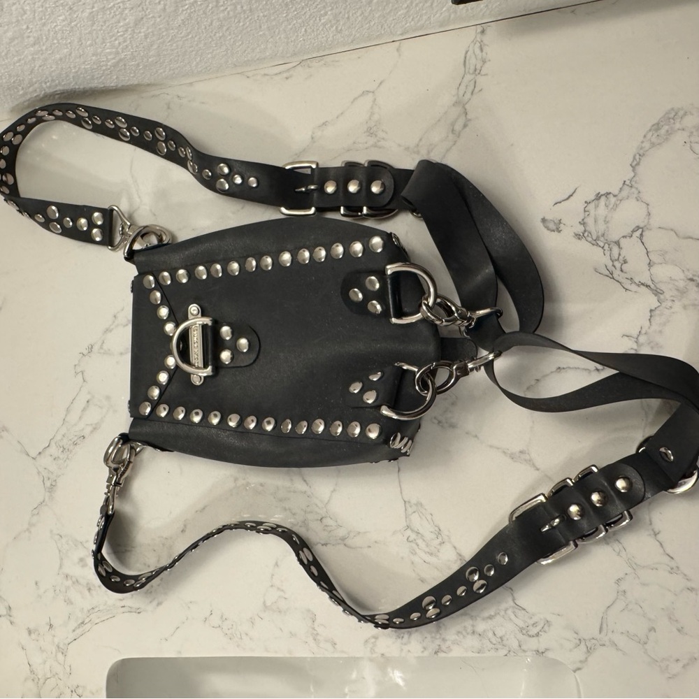 Studded Black Leather Crossbody Bag - Picture 5 of 8